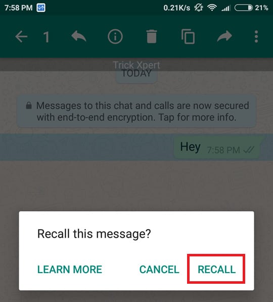 Recall Sent Messages In WhatsApp