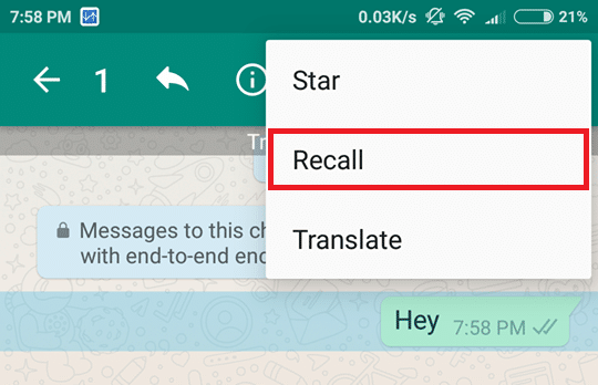 Recall Sent WhatsApp Message