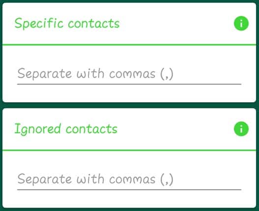 Enter Specific Contacts & Ignored Contacts