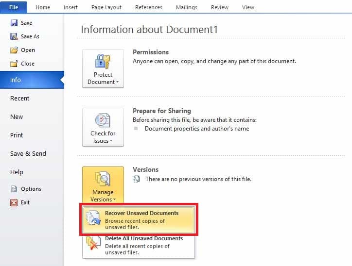 how to recover word document unsaved