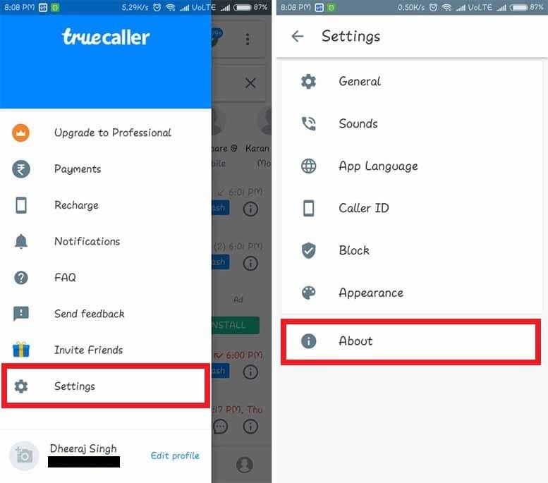 Truecaller Settings