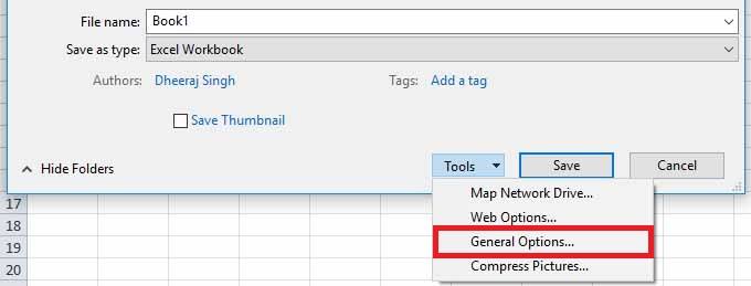 Excel General Options