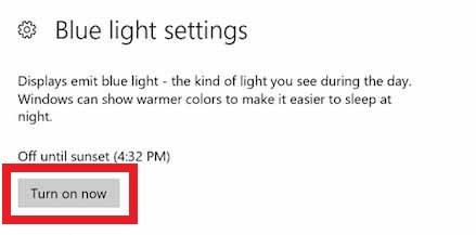 Turn On Blue Light Settings