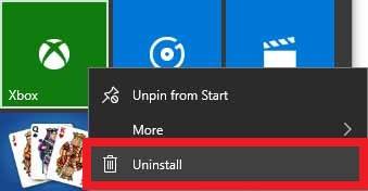 Uninstall Xbox