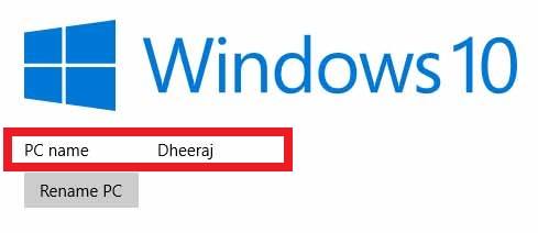 Windows 10 Rename PC