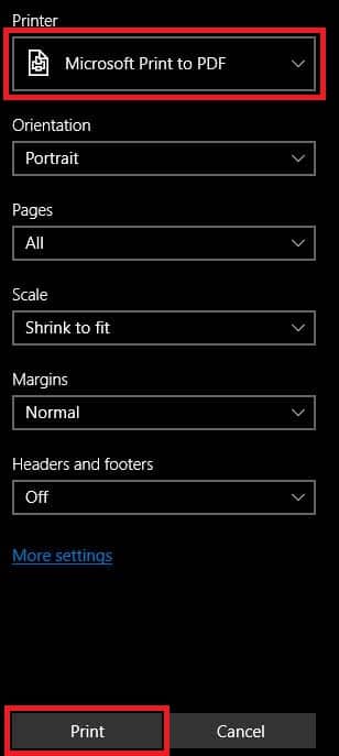 Print Webpage as PDF Microsoft Edge