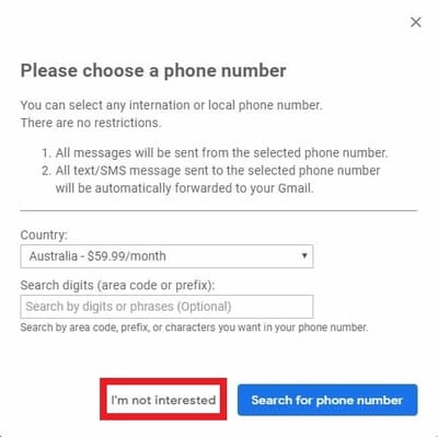 Select I am Not Interested